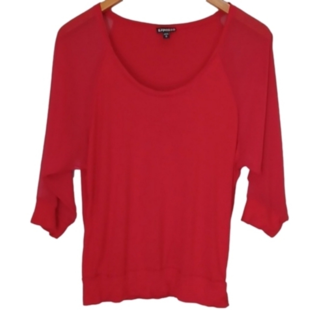 Express Red Sheer Sleeve Top